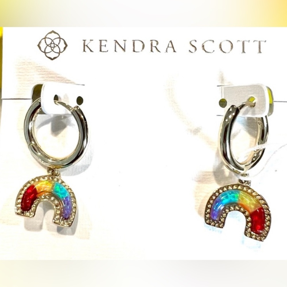 NWT Kendra Scott Rainbow Huggie Hoop Earrings RARE & Multi Opal Yellow Gold WOW! - Picture 3 of 9